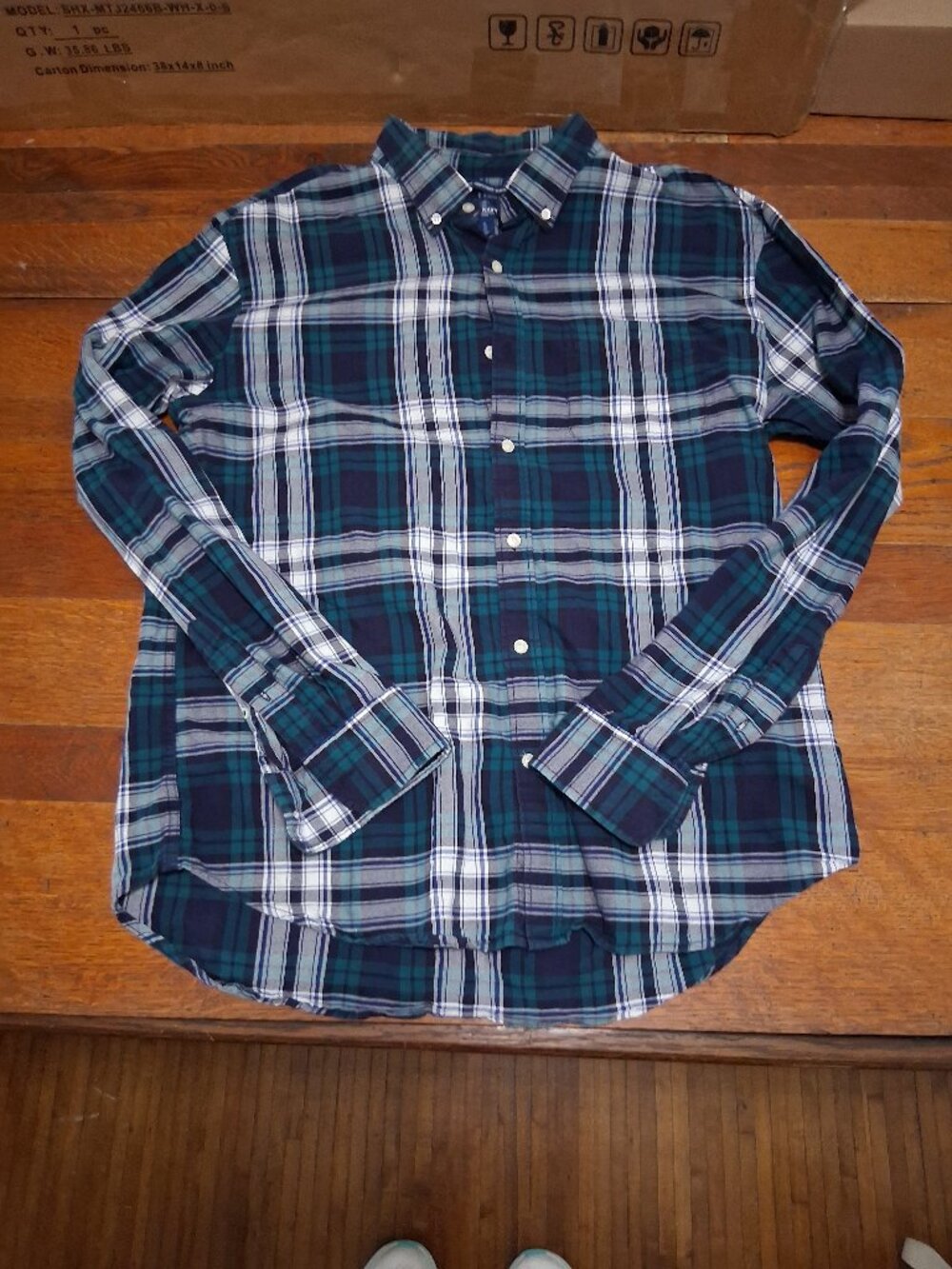 Old Navy 100% Cotton Blue Tartan Plaid Button Down Long Sleeve Shirt Preppy